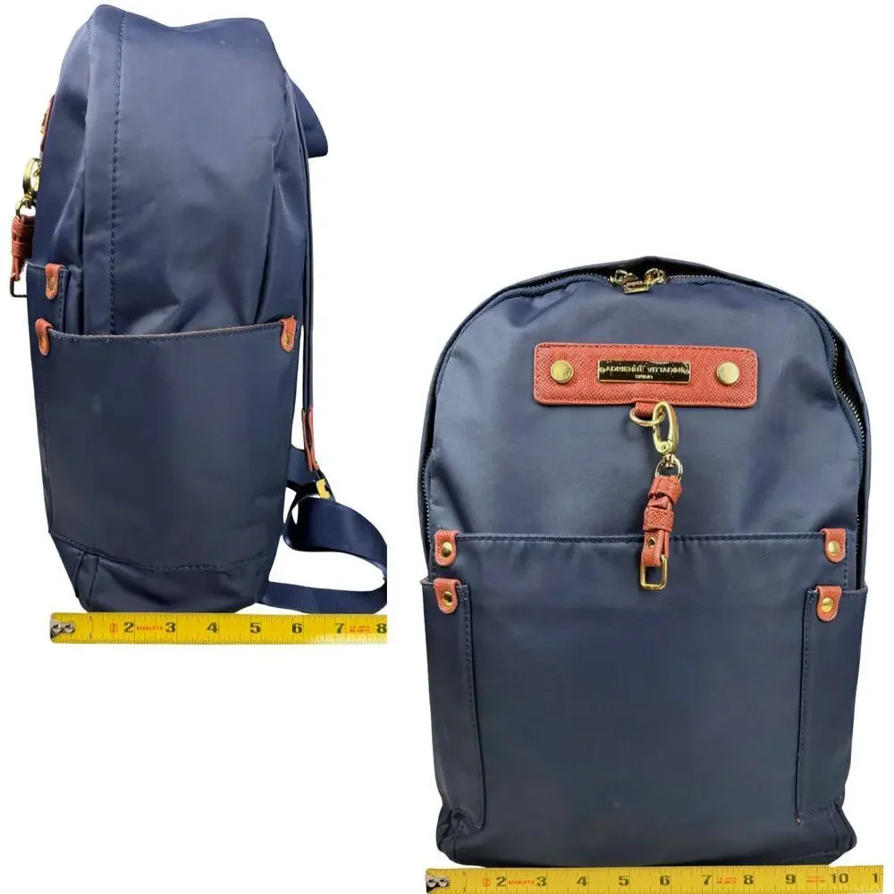 Adrienne Vittadini Backpack Unisex Navy Blue Zip Top Closure Preppy Pockets Logo